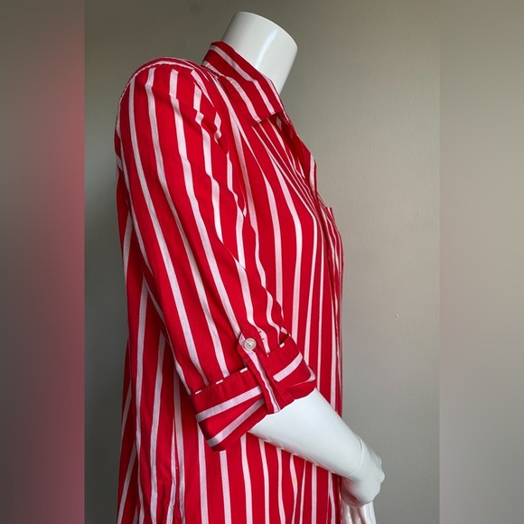 LRL Lauren Ralph Lauren Red Striped Shirt Mini Dress Preppy Travel Equestrian S - Picture 6 of 9